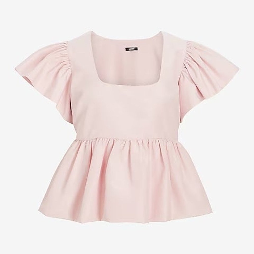 Square Neck Flutter Sleeve Peplum Babydoll Top